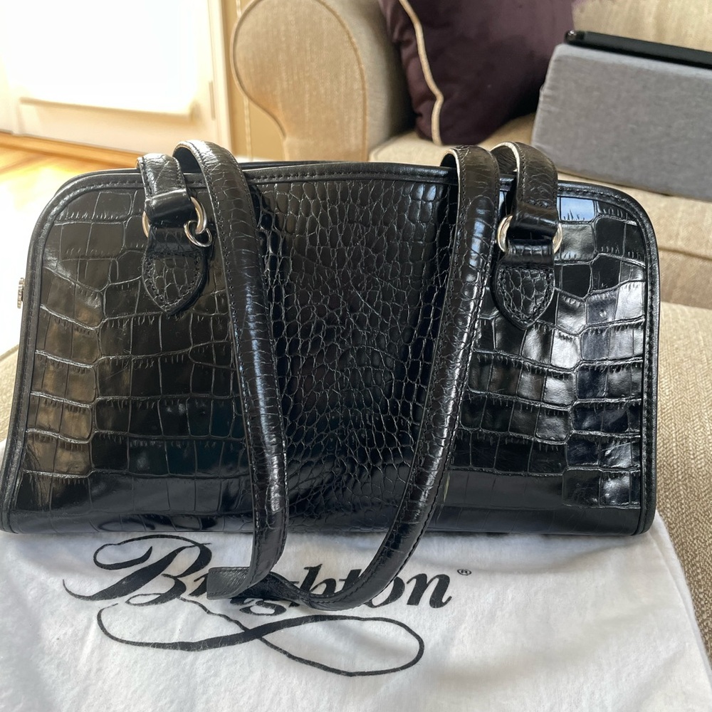 Brighton Black Croc-Embossed Leather Shoulder Bag